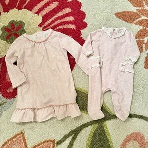 Lila & Hayes Girls Pink Long Sleeve Dress & Footed Romper Matching Set